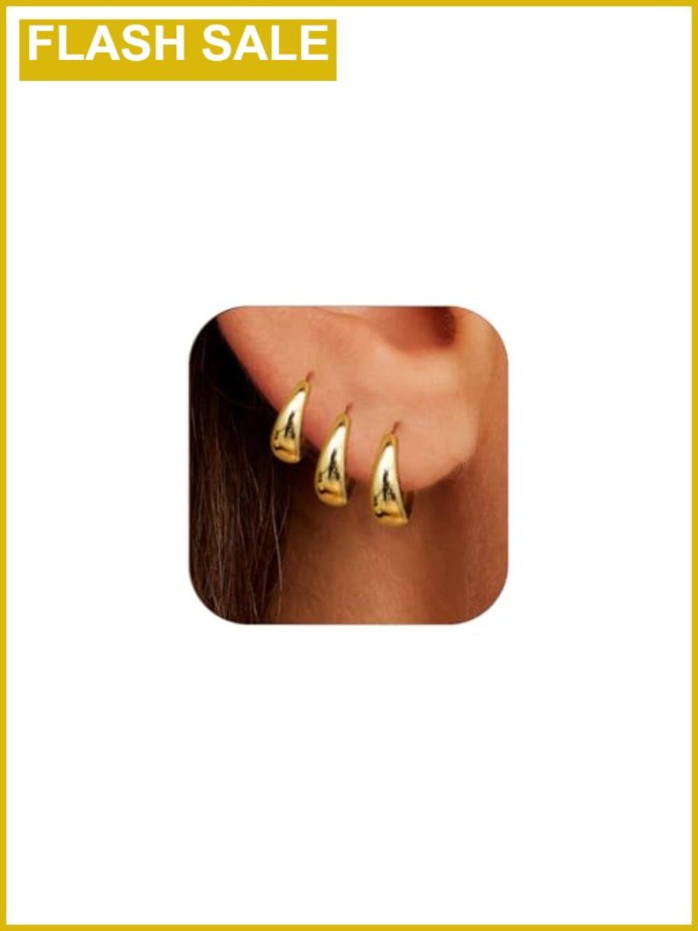 3 Pair 14K Gold Plated Chunky Hoop Earrings Set for Women Hypoallergenic